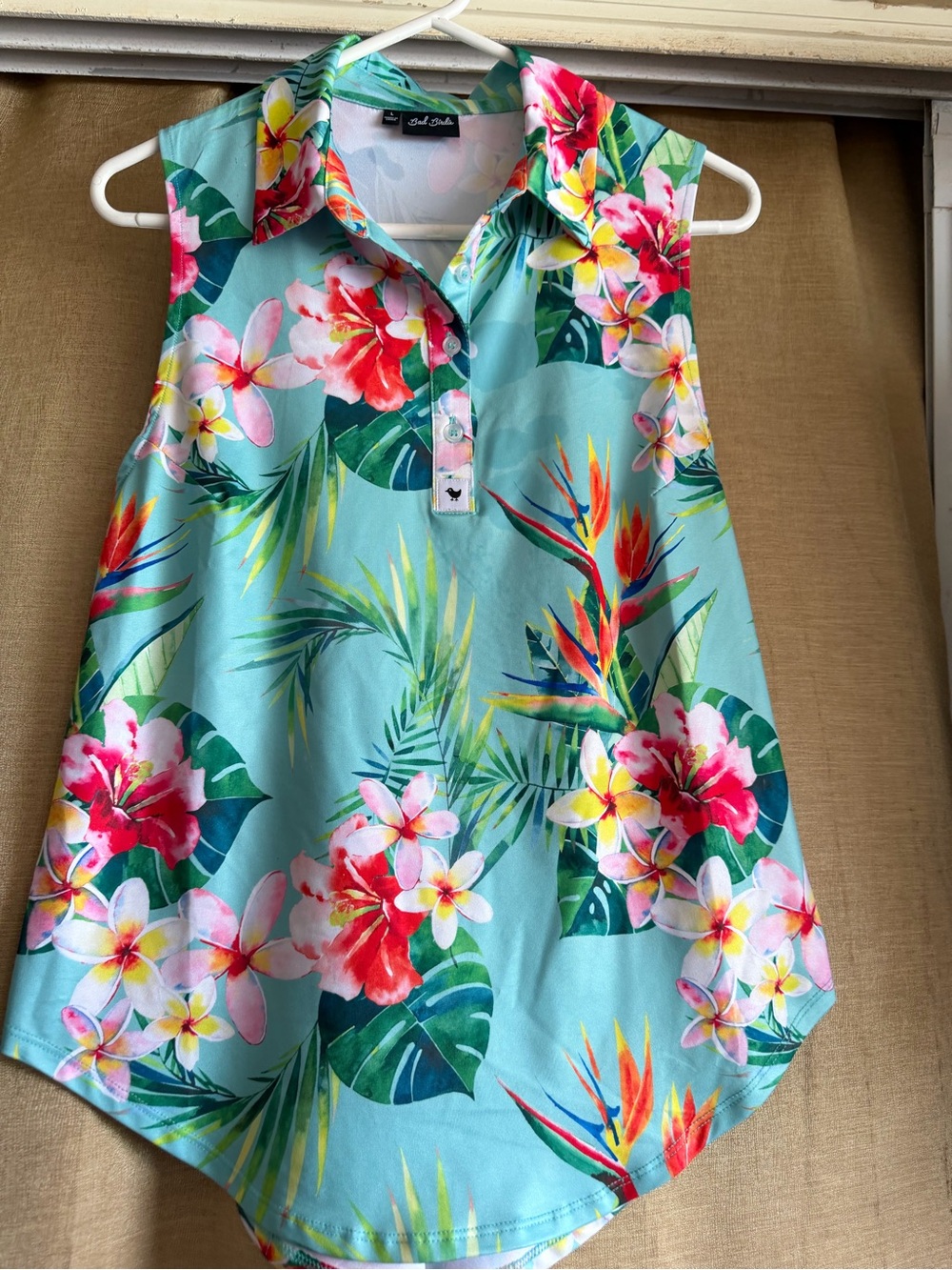 Bad Birdie Tropical Floral Sleeveless Golf Polo Top - Aqua